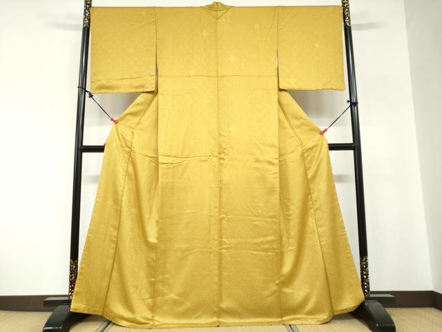 平和屋着物●上質な色無地 草花地紋 芥子色 正絹 逸品 未使用 DABG2282ud