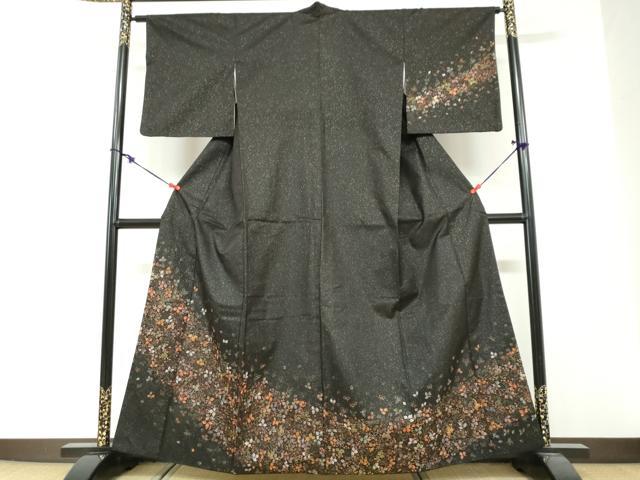 平和屋着物●本場縞大島紬 訪問着 駒刺繍 唐草文 黒地 金彩 ますいわ屋扱い 正絹 逸品 DABG2285ud