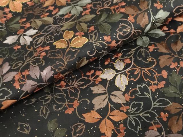 平和屋着物●本場縞大島紬 訪問着 駒刺繍 唐草文 黒地 金彩 ますいわ屋扱い 正絹 逸品 DABG2285ud
