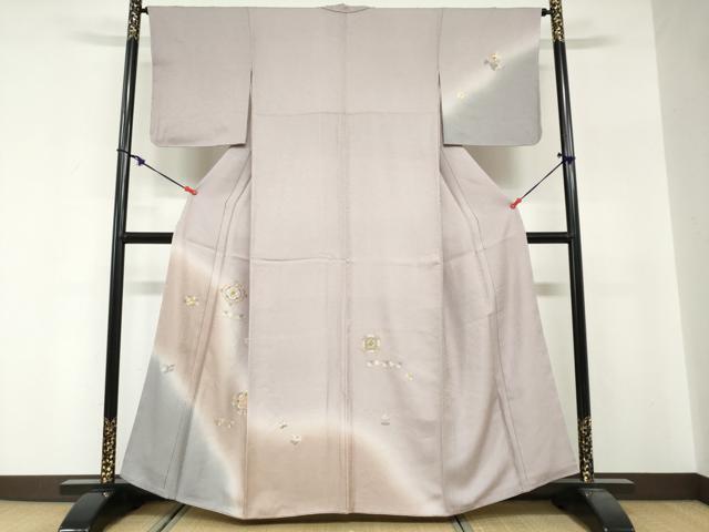 平和屋着物●訪問着 総刺繍 花蝶文 暈し染め 金糸 正絹 逸品 未使用 DABG2287ud