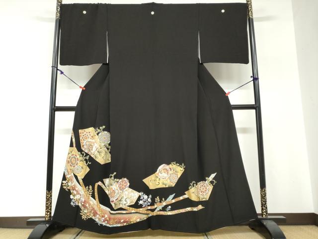 平和屋着物●豪華黒留袖 刺繍 花鳥丸文 金銀彩 正絹 逸品 DABG2293ud