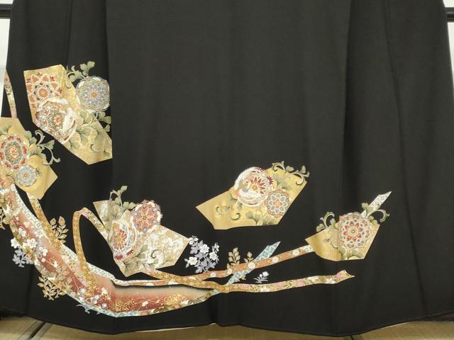 平和屋着物●豪華黒留袖 刺繍 花鳥丸文 金銀彩 正絹 逸品 DABG2293ud