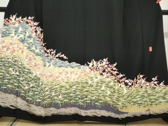 平和屋着物●豪華黒留袖 友禅 作家物 飛鳥草花文 正絹 逸品 DABG2296ud