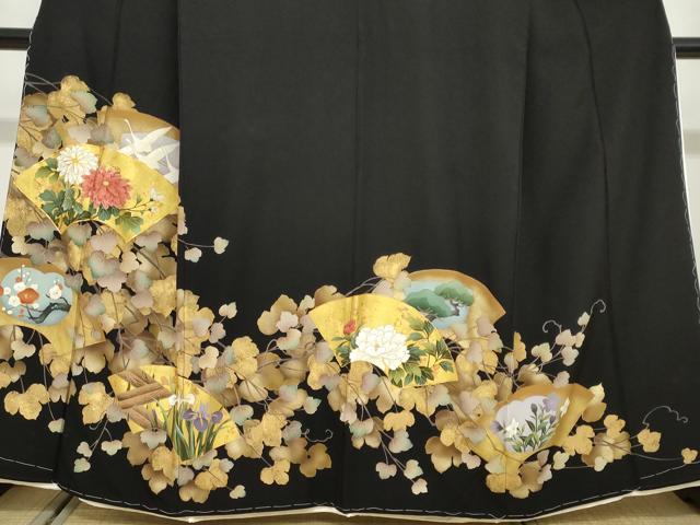 平和屋着物●豪華黒留袖 駒刺繍 地紙飛鶴草花文 金彩 正絹 逸品 未使用 DABG2299ud
