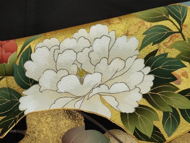 平和屋着物●豪華黒留袖 駒刺繍 地紙飛鶴草花文 金彩 正絹 逸品 未使用 DABG2299ud
