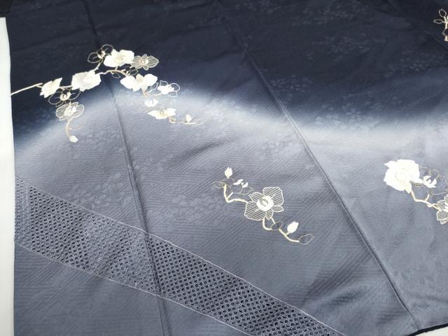平和屋着物●訪問着 総刺繍 枝花文 暈し染め 金糸 正絹 逸品 DABG2304ud