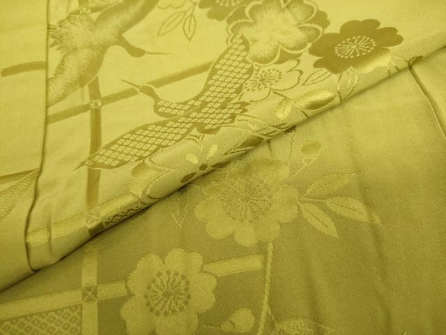 平和屋着物●長襦袢 無双仕立て 飛鶴草花地紋 鶯色 半衿刺繍 正絹 逸品 DABG2316ud