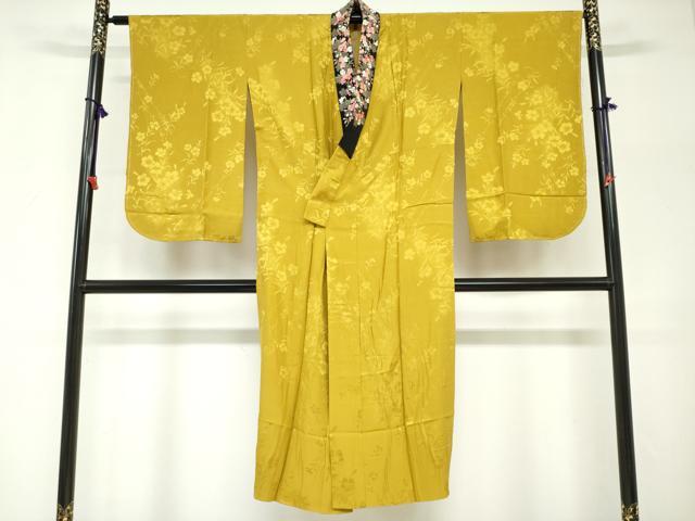 平和屋着物●長襦袢 無双仕立て 草花地紋 芥子色 半衿刺繍 正絹 逸品 DABG2319ud
