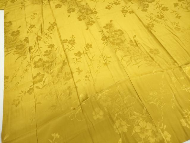 平和屋着物●長襦袢 無双仕立て 草花地紋 芥子色 半衿刺繍 正絹 逸品 DABG2319ud