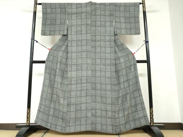 平和屋着物●江戸小紋 格子草花文 正絹 逸品 DABG2325ud