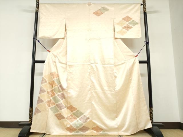 平和屋着物●訪問着 駒刺繍 松葉文 正絹 逸品 DABG2327ud
