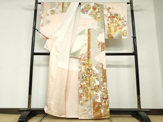 平和屋着物●訪問着 駒刺繍 吉祥草花文 金彩 正絹 逸品 DABG2333ud