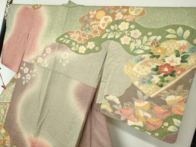 平和屋着物●訪問着 駒刺繍 吉祥草花文 暈し染め 金彩 正絹 逸品 DABG2336ud