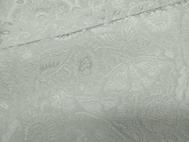 平和屋着物●上質な色無地 横段吉祥花地紋 灰青色 正絹 逸品 DABG2345ud