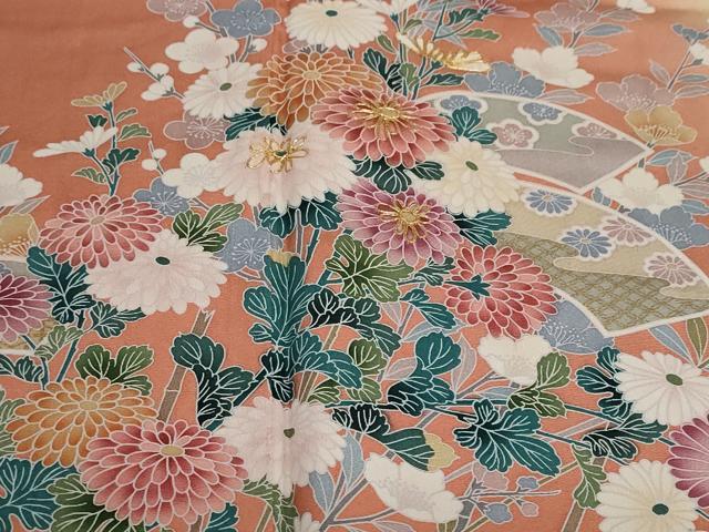 平和屋着物●訪問着 駒刺繍 地紙草花文 暈し染め 正絹 逸品 DABG2359ud