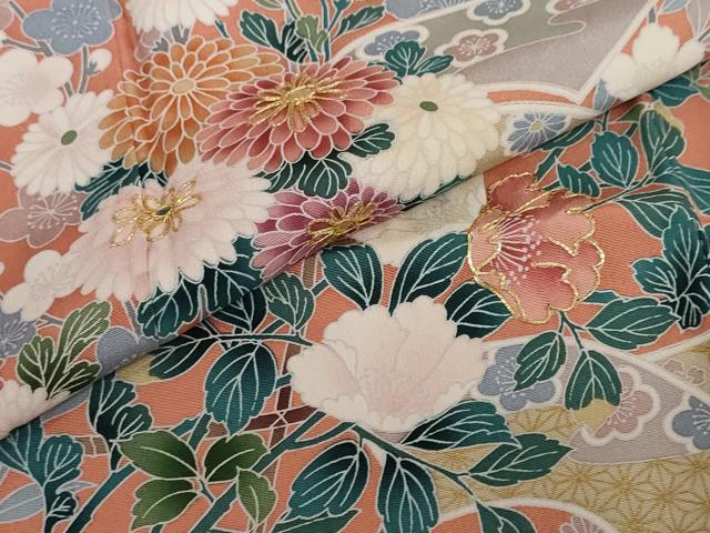 平和屋着物●訪問着 駒刺繍 地紙草花文 暈し染め 正絹 逸品 DABG2359ud