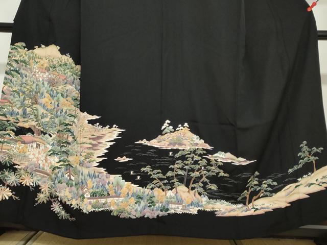 平和屋着物●豪華黒留袖 樹林風景文 鈴乃屋扱い 正絹 逸品 DABG2361ud
