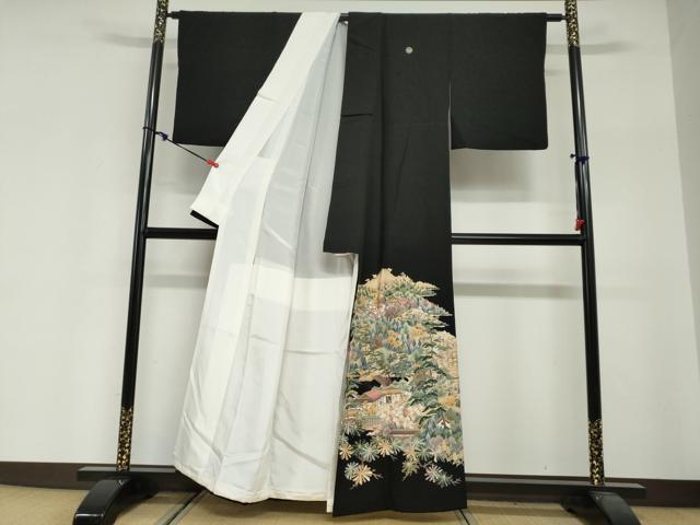 平和屋着物●豪華黒留袖 樹林風景文 鈴乃屋扱い 正絹 逸品 DABG2361ud