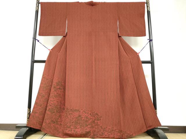 平和屋着物●色留訪問着 型染め 地紙花鳥文 鬼しぼ縮緬 正絹 逸品 DABG2362ud