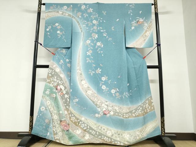 平和屋着物●訪問着 熨斗草花文 暈し染め 金彩 さが美扱い 正絹 逸品 DABG2373ud