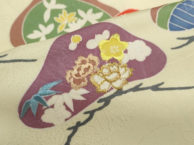 平和屋着物●上質な小紋 駒刺繍 草花松文 金糸 正絹 逸品 DABG2383ud