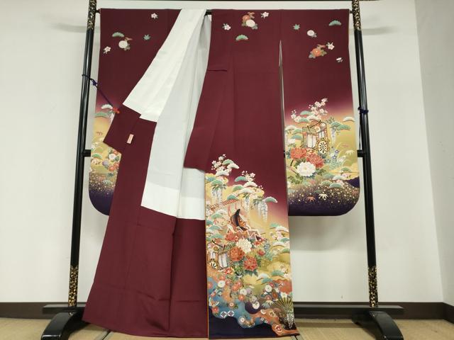 平和屋着物●豪華振袖 駒刺繍 女人御所車草花文 暈し染め 金彩 正絹 逸品 DABG2388ud