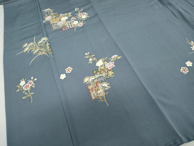 平和屋着物●本加賀友禅作家 金丸修一 訪問着 色紙重ね草花文 反端付き 正絹 逸品 DABG2389ud