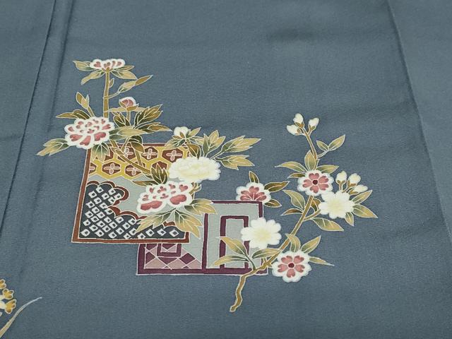 平和屋着物●本加賀友禅作家 金丸修一 訪問着 色紙重ね草花文 反端付き 正絹 逸品 DABG2389ud