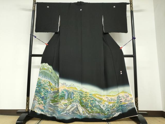 平和屋着物●京加賀友禅 松本健一 黒留袖 遠山流水風景草文 暈し染め 正絹 逸品 DABG2401ud
