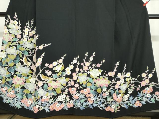 平和屋着物●豪華黒留袖 友禅 花鳥文 正絹 逸品 DABG2408ud