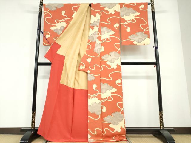 平和屋着物●上質な小紋 地紋起こし 雲霞花丸文 正絹 逸品 DABG2414ud