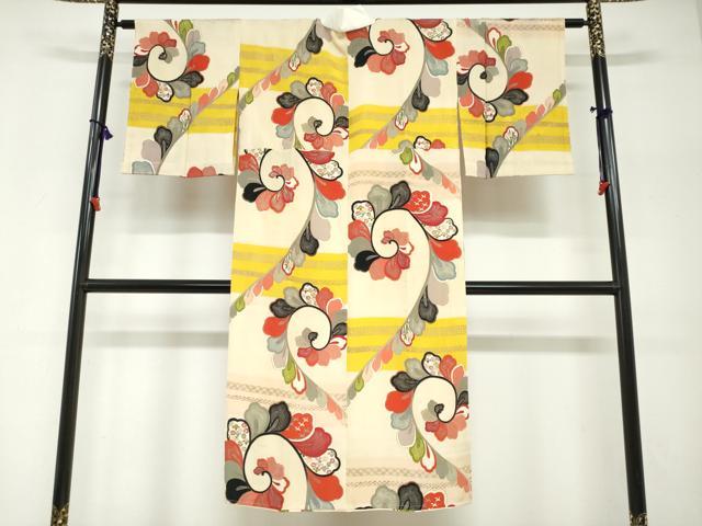 平和屋着物●アンティーク 大正ロマン 長襦袢 袷 花鳥文 銀彩 正絹 逸品 DABG2449ud