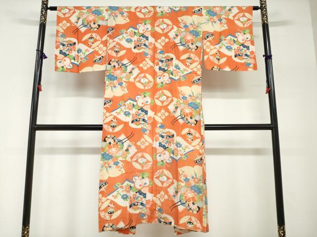 平和屋着物●アンティーク 大正ロマン 長襦袢 袷 花車文 正絹 逸品 DABG2453ud