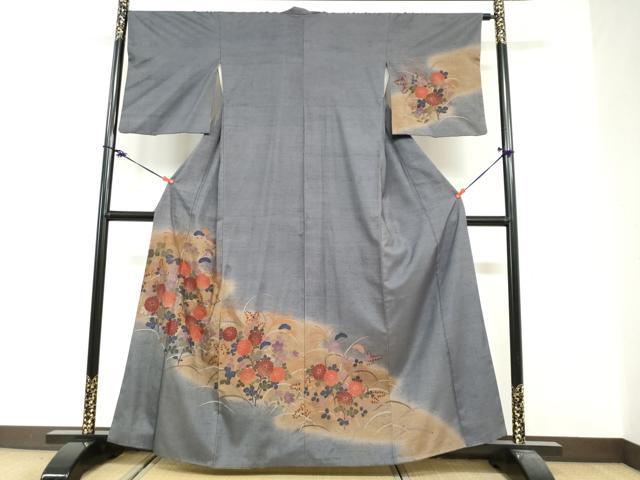 平和屋着物●訪問着 紬地 草花文 暈し染め 正絹 逸品 DABG2457ud