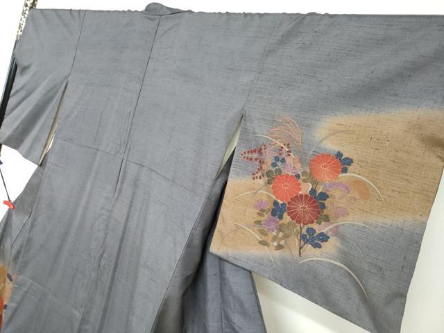 平和屋着物●訪問着 紬地 草花文 暈し染め 正絹 逸品 DABG2457ud
