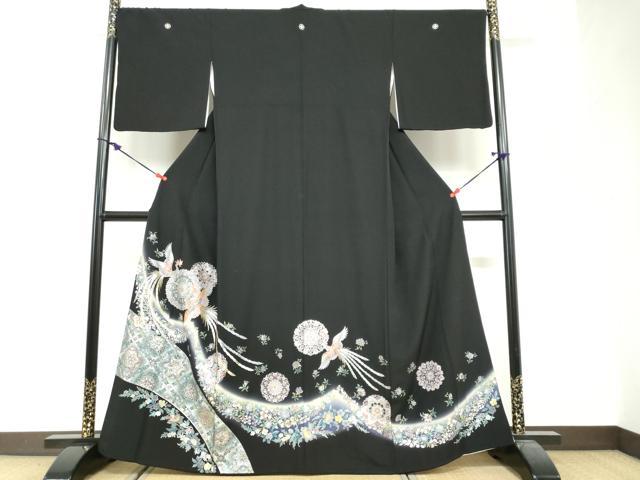 平和屋着物●豪華黒留袖 駒刺繍 正倉院鳳凰花文 暈し染め 金銀彩 正絹 逸品 DABG2470ud