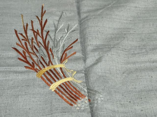 平和屋着物●訪問着 紬地 総刺繍 小枝文 金糸 正絹 逸品 未使用 DABG2477ud
