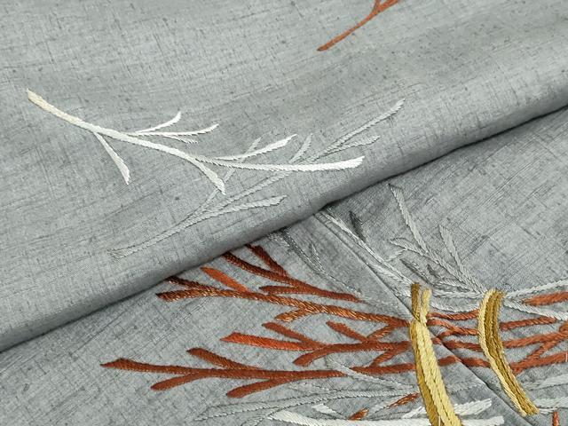 平和屋着物●訪問着 紬地 総刺繍 小枝文 金糸 正絹 逸品 未使用 DABG2477ud
