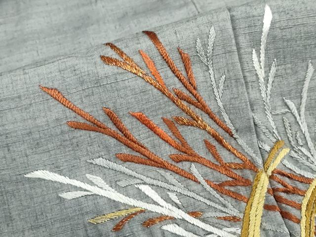 平和屋着物●訪問着 紬地 総刺繍 小枝文 金糸 正絹 逸品 未使用 DABG2477ud