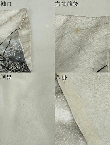 平和屋着物●訪問着 刺繍 地紙草花文 たたき染め 銀彩 正絹 逸品 DABG2483ud
