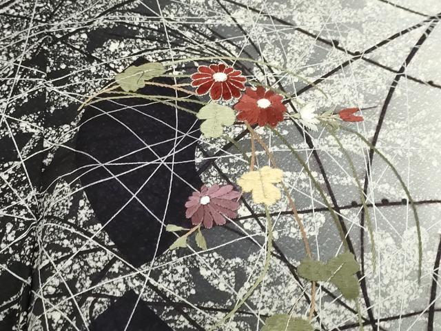 平和屋着物●訪問着 刺繍 地紙草花文 たたき染め 銀彩 正絹 逸品 DABG2483ud