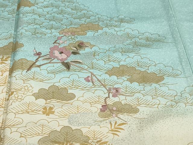 平和屋着物●訪問着 刺繍 流水草花文 暈し染め 金銀彩 正絹 逸品 未使用 DABG2490ud
