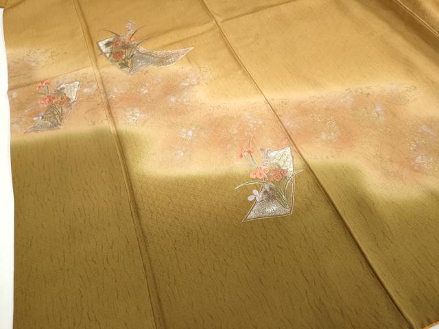 平和屋着物●中国三大刺繍 スワトウ刺繍 汕頭刺繍 訪問着 短冊草花文 暈し染め 金彩 正絹 逸品 DABG2506ud
