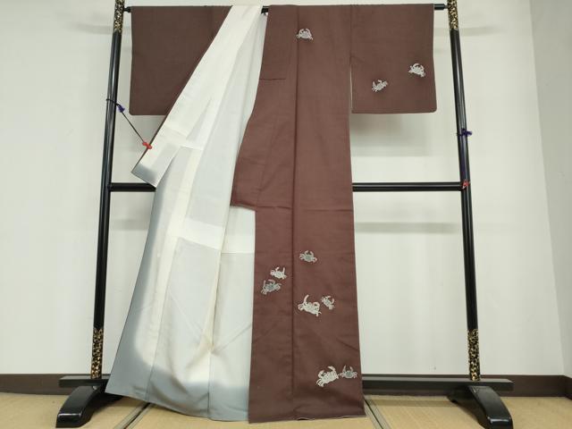 平和屋着物●訪問着 作家物 紬地 かに 蟹 正絹 逸品 DABG2512ud