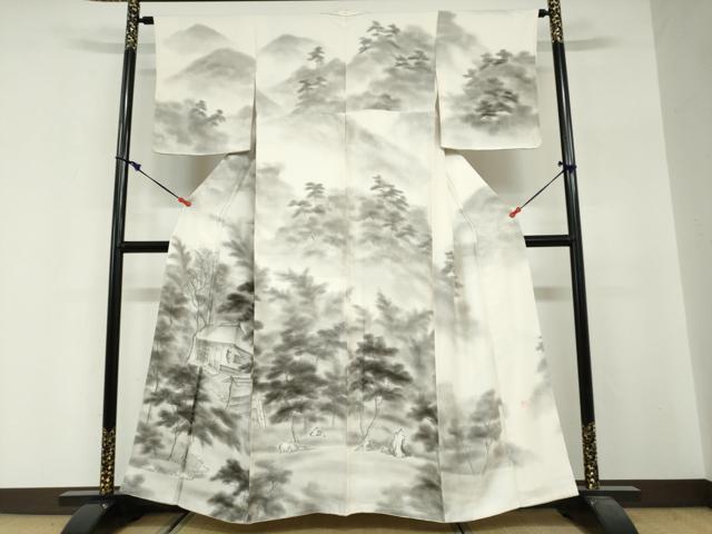 平和屋着物●友禅 寺島玲聲 訪問着 手描き 風景樹林文 正絹 逸品 DABG2514ud