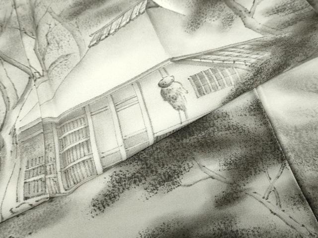 平和屋着物●友禅 寺島玲聲 訪問着 手描き 風景樹林文 正絹 逸品 DABG2514ud