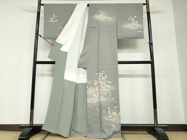 平和屋着物●中国三大刺繍 相良刺繍 訪問着 流水草花文 暈し染め 金彩 大丸扱い 正絹 逸品 DABG2515ud