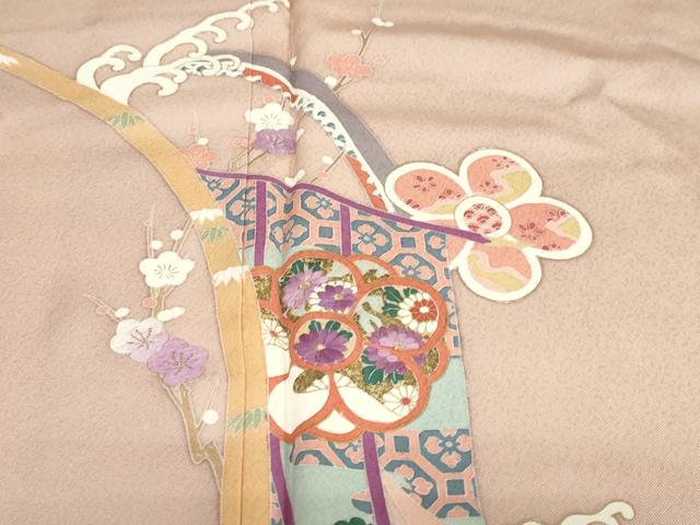 平和屋着物●西陣 京の名門 じゅらく謹製 帝王紫 訪問着 刺繍 几帳草花文 金彩 正絹 逸品 未使用 DABG2538ud