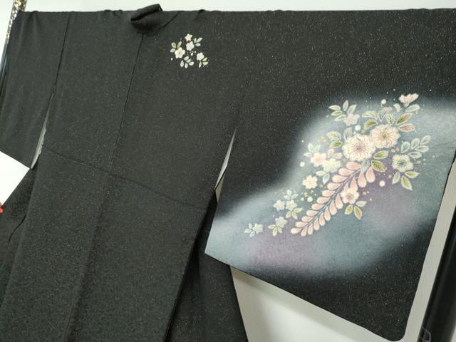 平和屋着物●訪問着 絞り 辻が花 暈し染め 黒地 金彩 金通し地 正絹 逸品 DABG2547ud