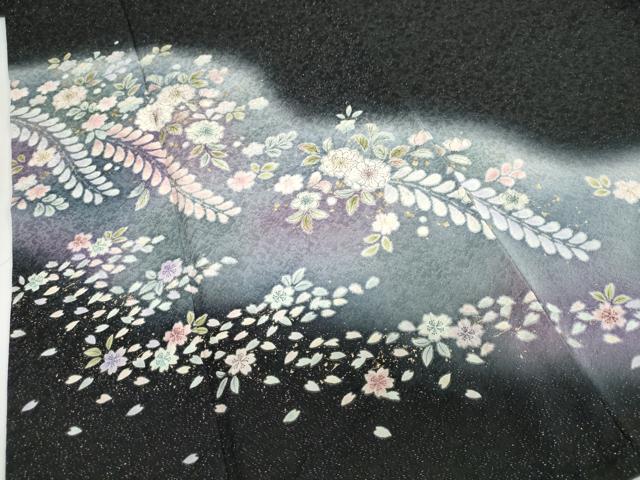 平和屋着物●訪問着 絞り 辻が花 暈し染め 黒地 金彩 金通し地 正絹 逸品 DABG2547ud